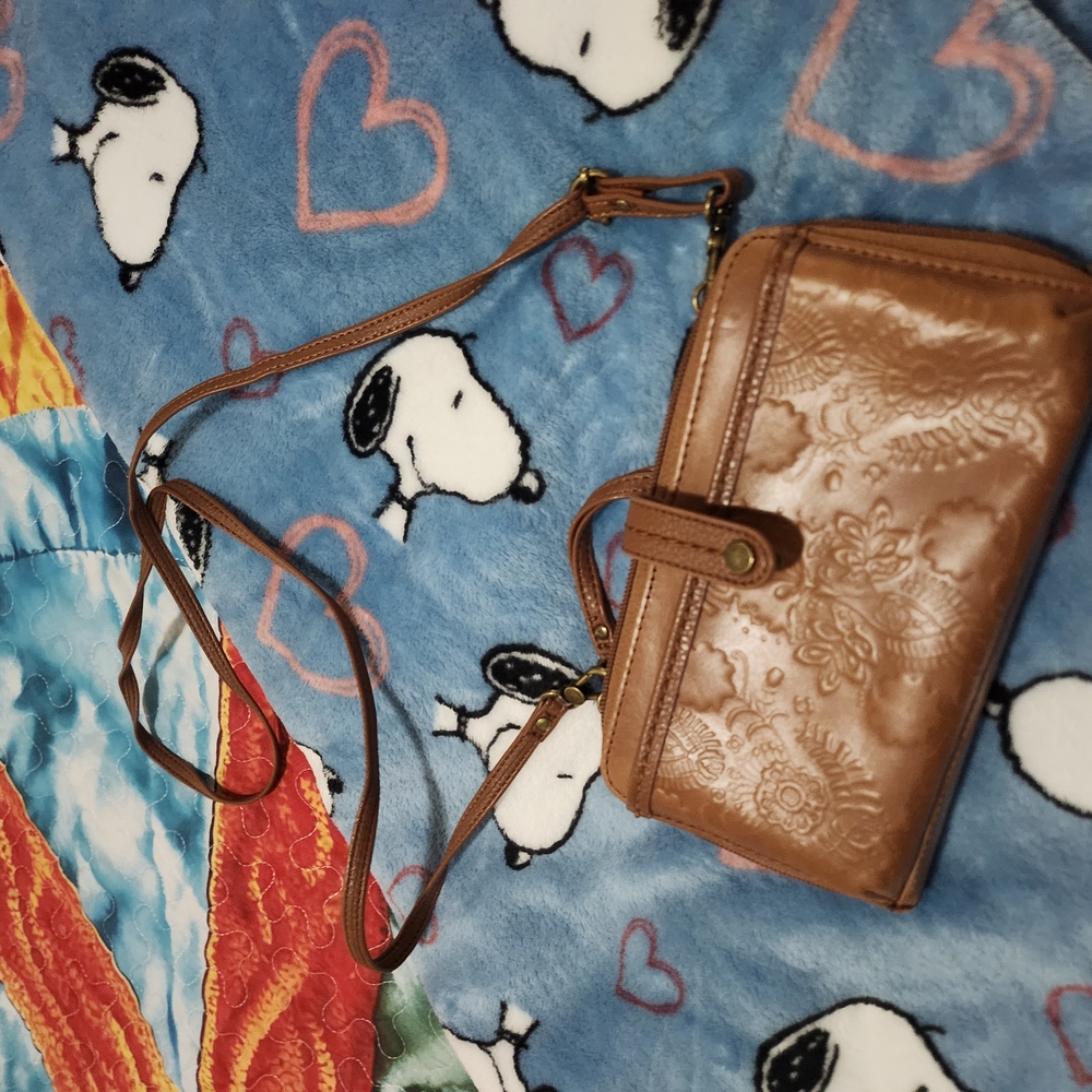 The Sak Brown Crossbody Bag with Vintage Embossing